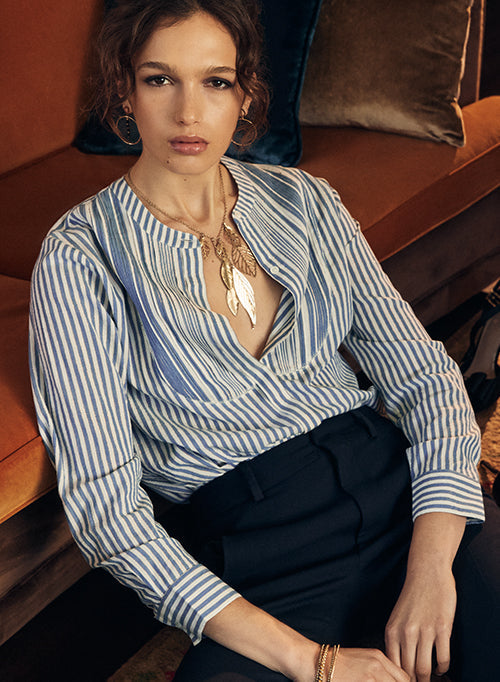 Pia Blouse Blue Strip - Marie Louise De Monterey