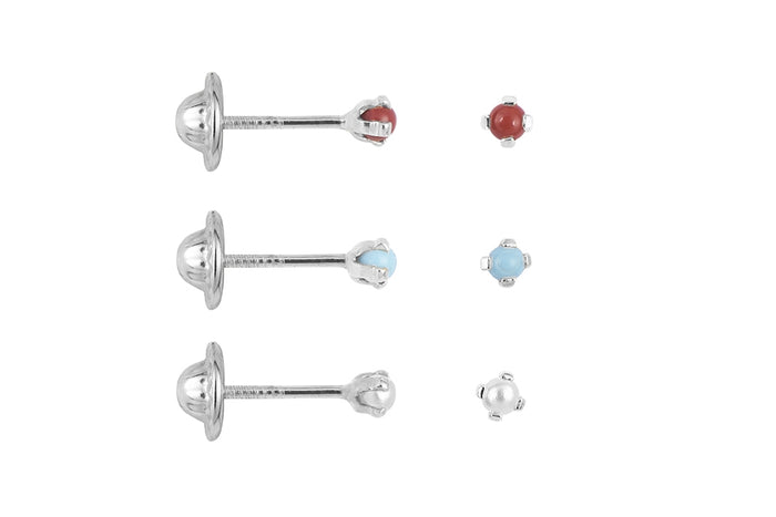 Mini Studs, Coral, Turquoise, Pearl