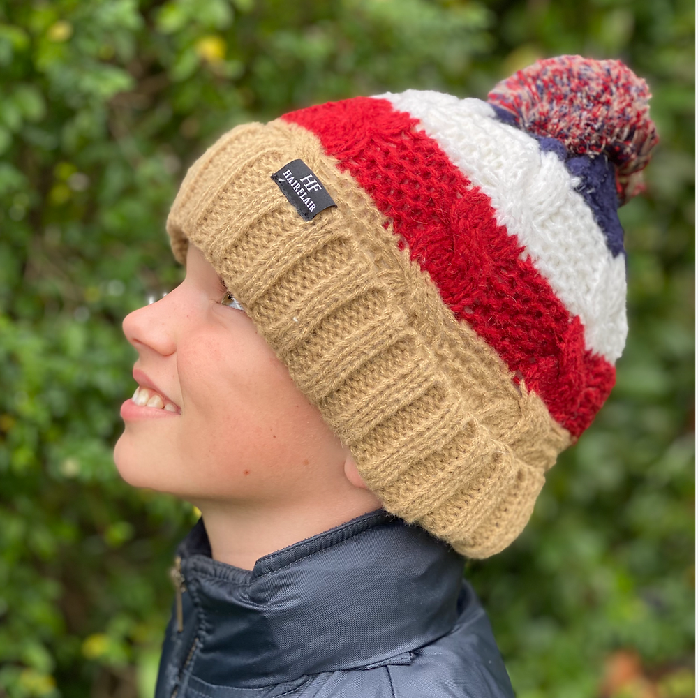 KIDS Beanie & Scarf - Unisex Stripe Taupe 3-10yr