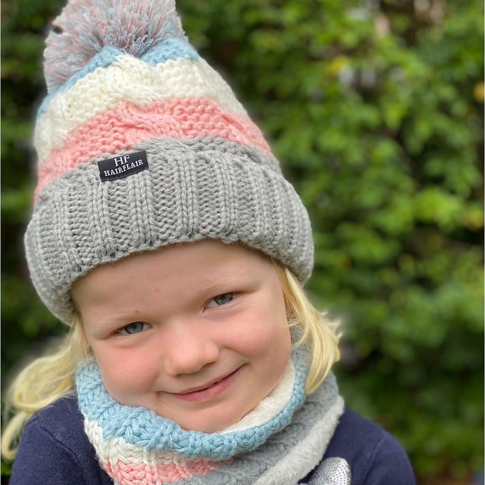 KIDS 3-10 Beanie & Scarf - Pink stripe