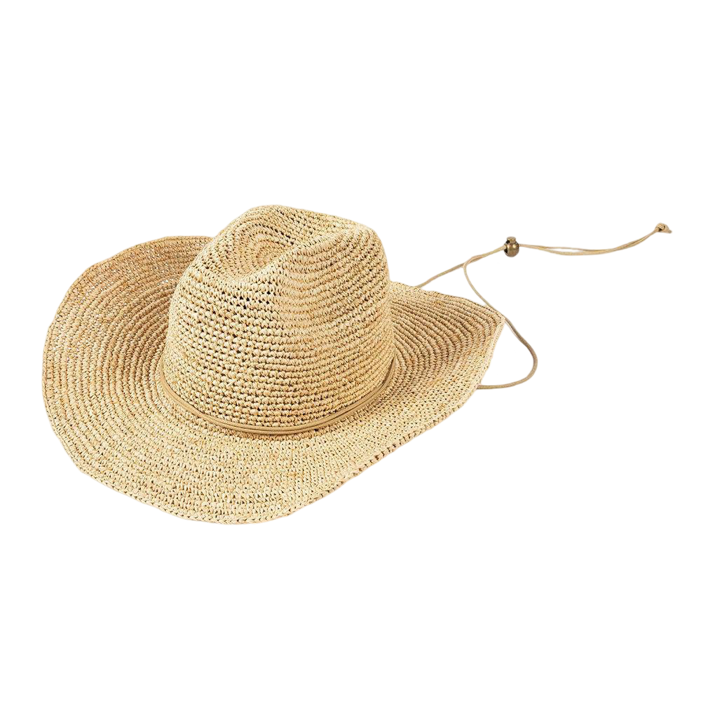 Jessie Raffia Cowboy Hat & Tie- natural