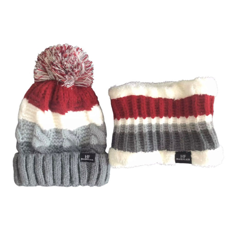 KIDS Beanie & Scarf - Unisex Stripe Grey 3-10yr