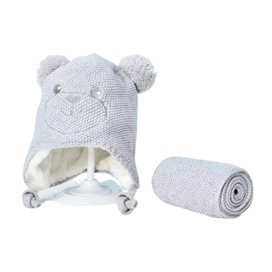 Beanie Grey Bear & Scarf - 3m-4yrs Knitted