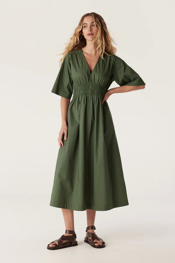 Cable - Bella Poplin Dress - Moss Green