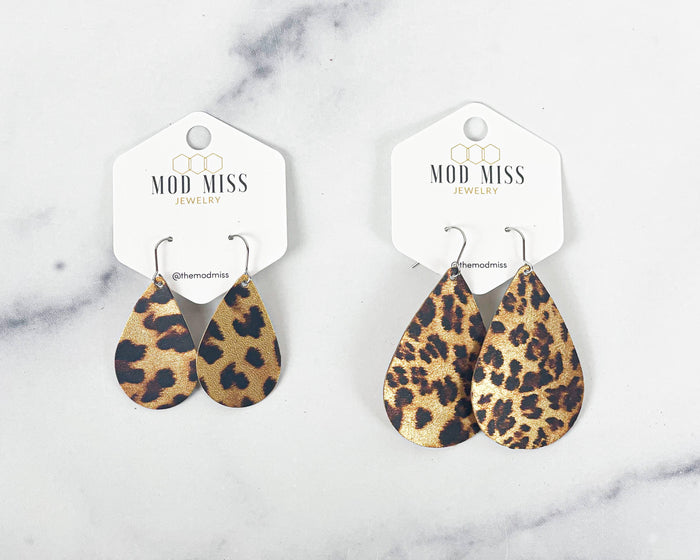 Leopard Metallic - Leather Teardrop Earring