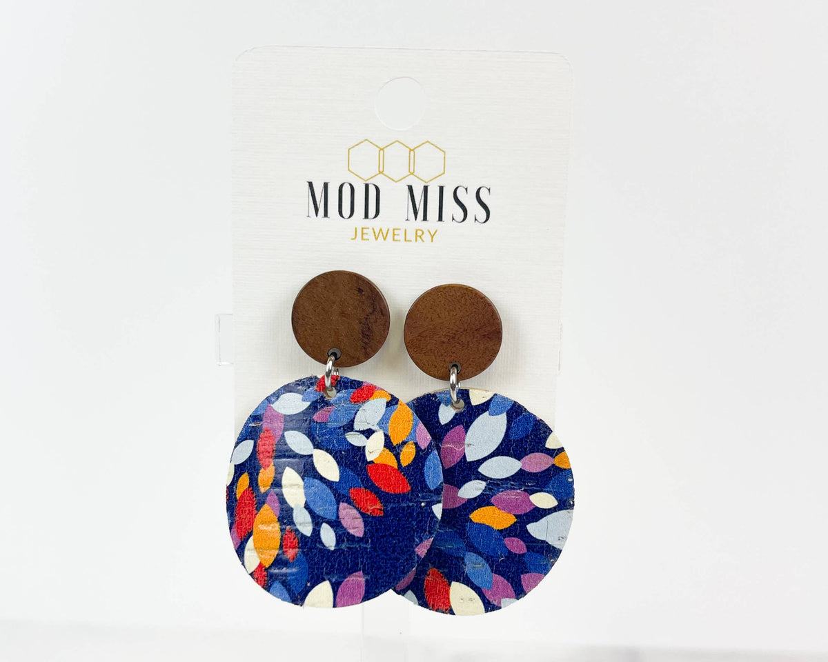 Kaleidoscope - Cork+Leather Round Earring