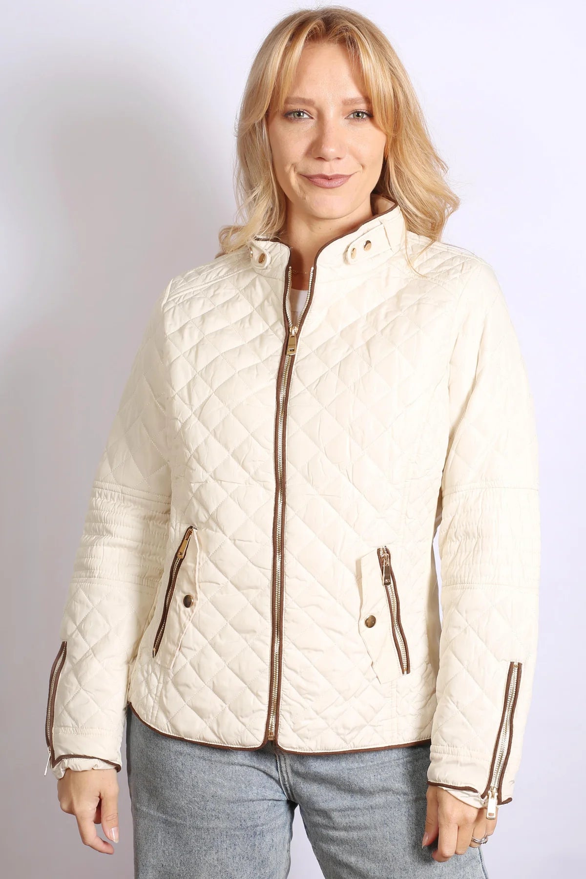 Short Quilted Jacket - Cream