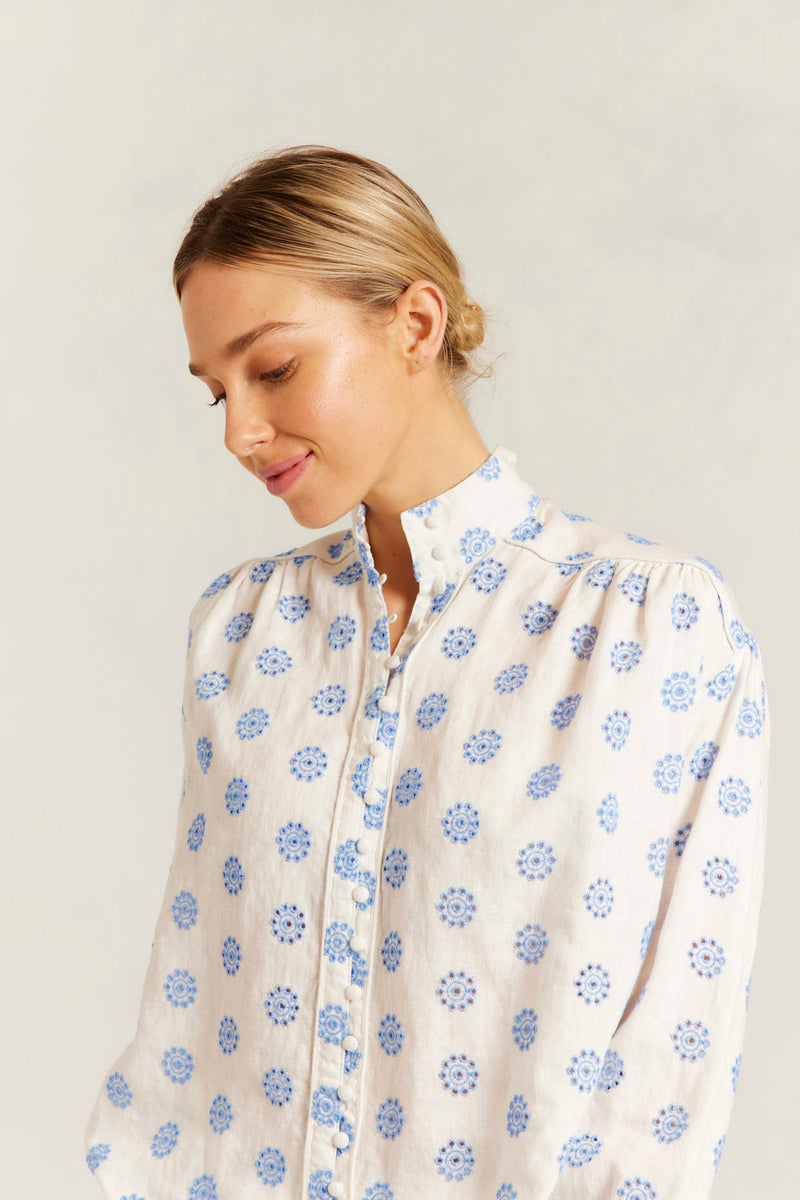 Alessandra - Rosemary Posy Print Shirt in Bluebell