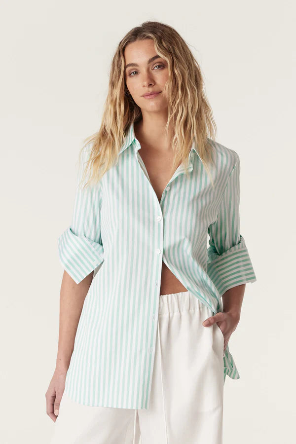 Cable -  Henri Shirt - Seafoam Stripe