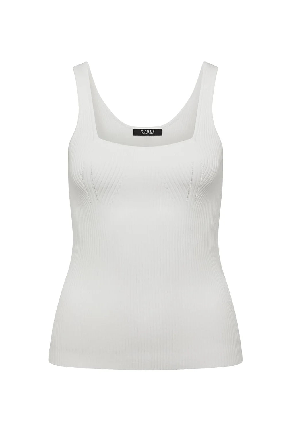 Cable - Crepe Ribbed Knit Tank - White