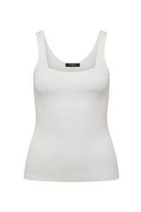 Cable - Crepe Ribbed Knit Tank - White