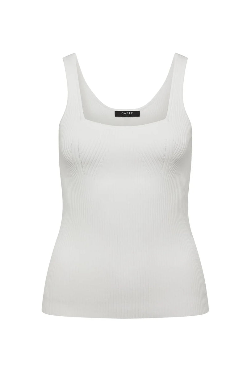 Cable - Crepe Ribbed Knit Tank - White