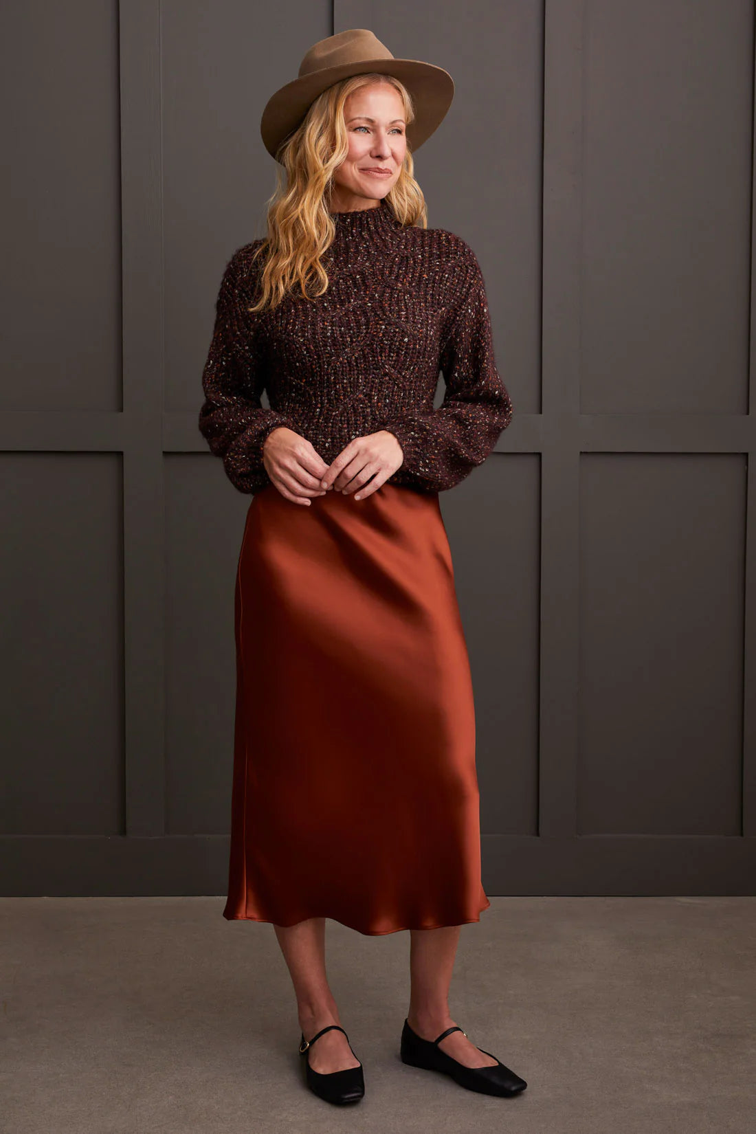 Tribal - Pull on Midi Skirt - Marsala