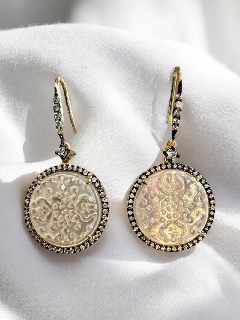 Mother of Pearl and Drop Zirconia Earrings