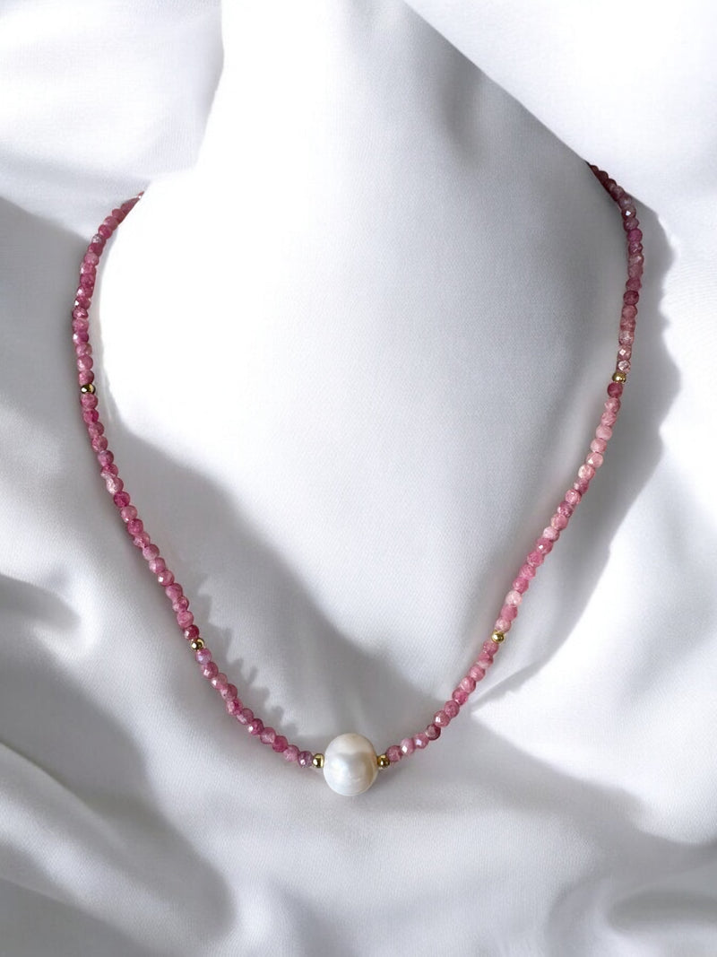 Silver Pearl & Tourmaline Necklace