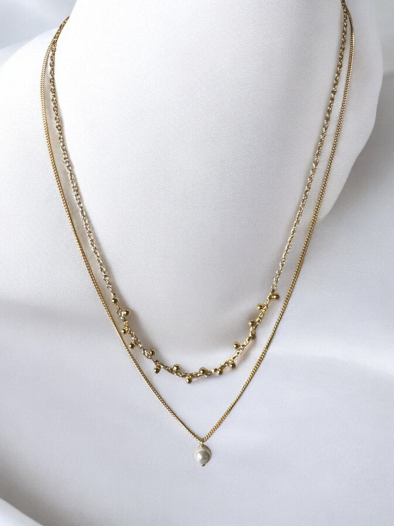 Golden and Pearl Double Necklace