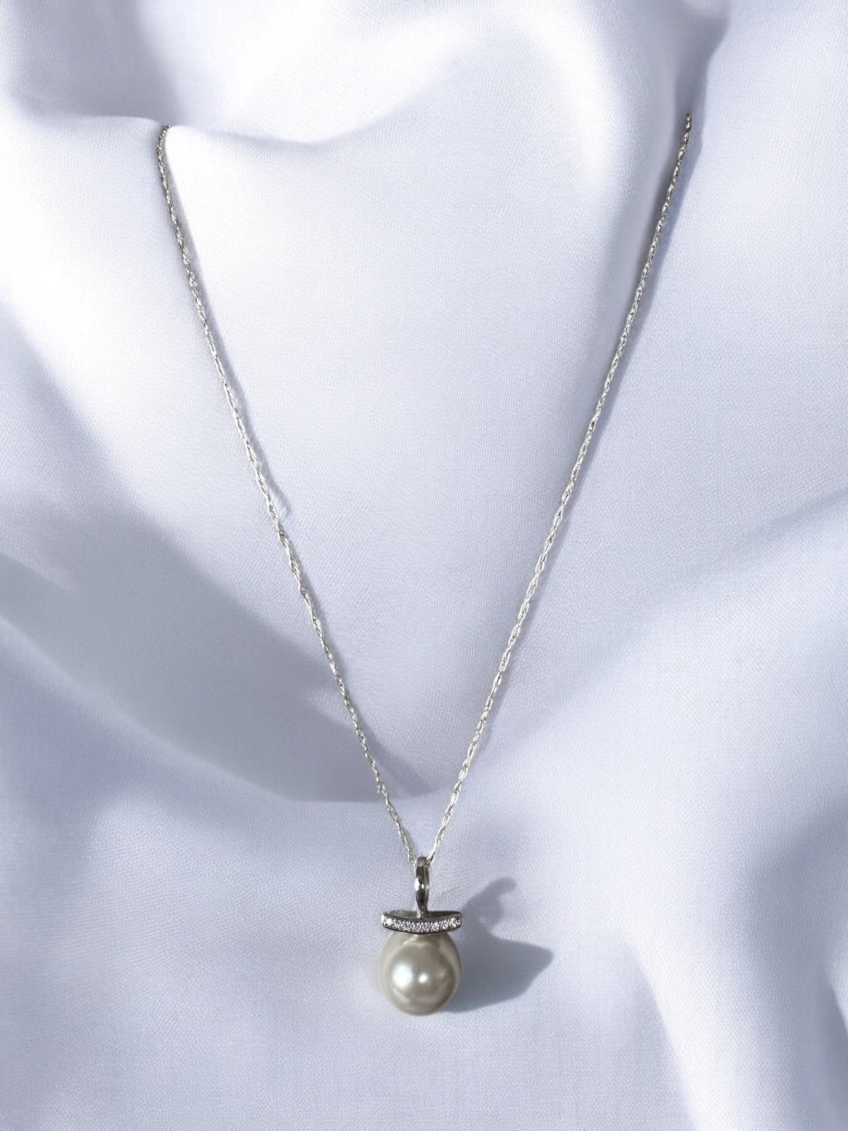 Pearl and Zirconia Pendant Drop Necklace