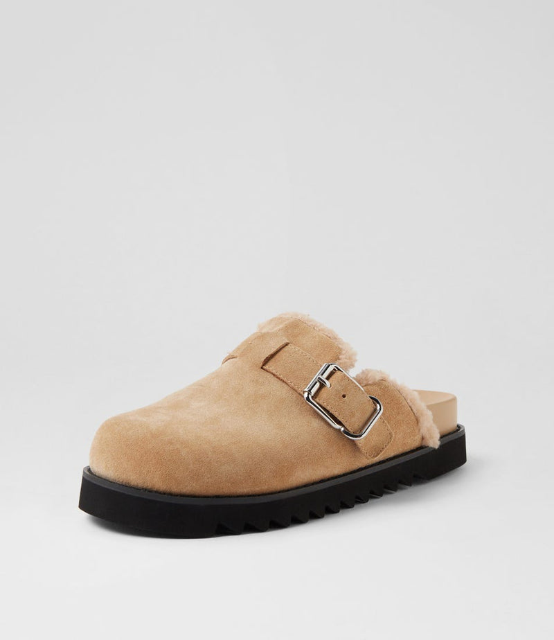 Mercha Camel Black Suede Mules