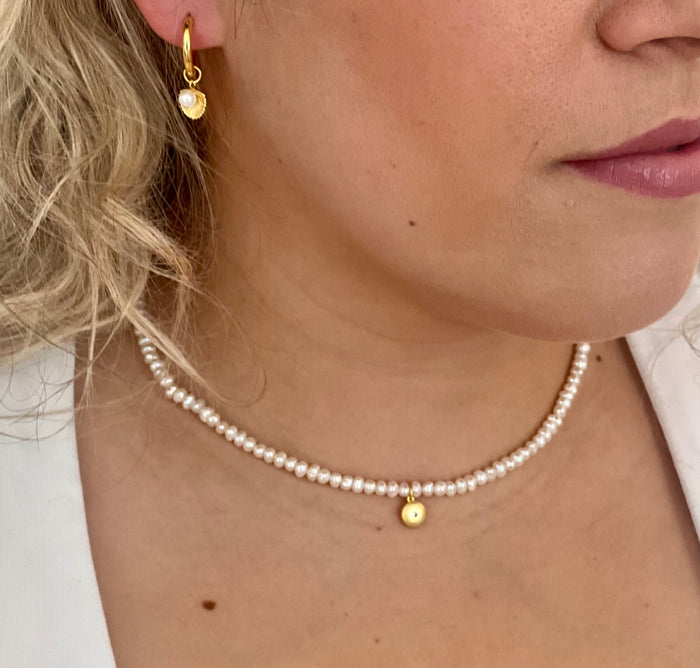 Pearl and Shell Gold Hoop Earrings