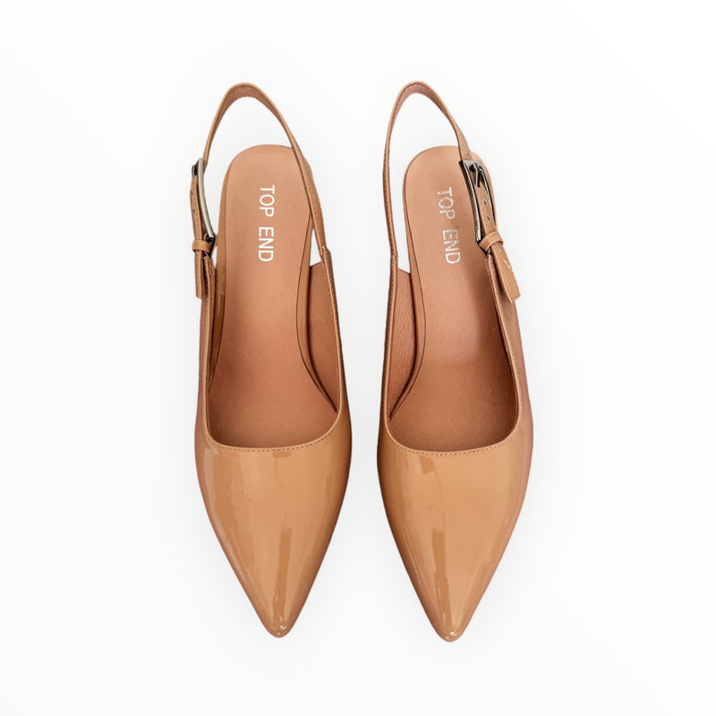 Top End - Loffie-To Nude Patent Sling Back Heel