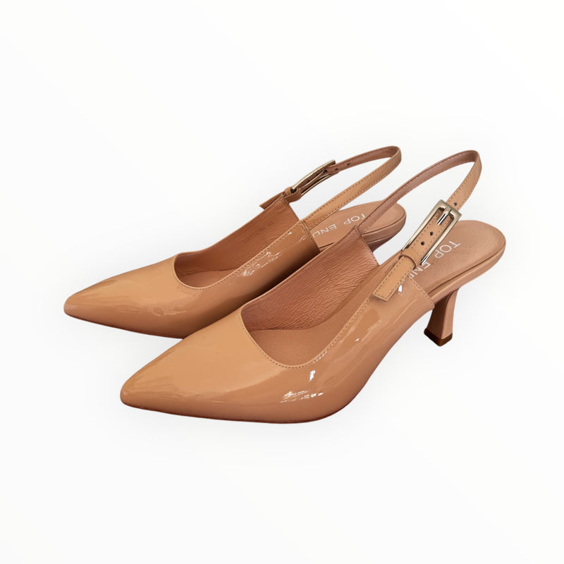 Top End - Loffie-To Nude Patent Sling Back Heel