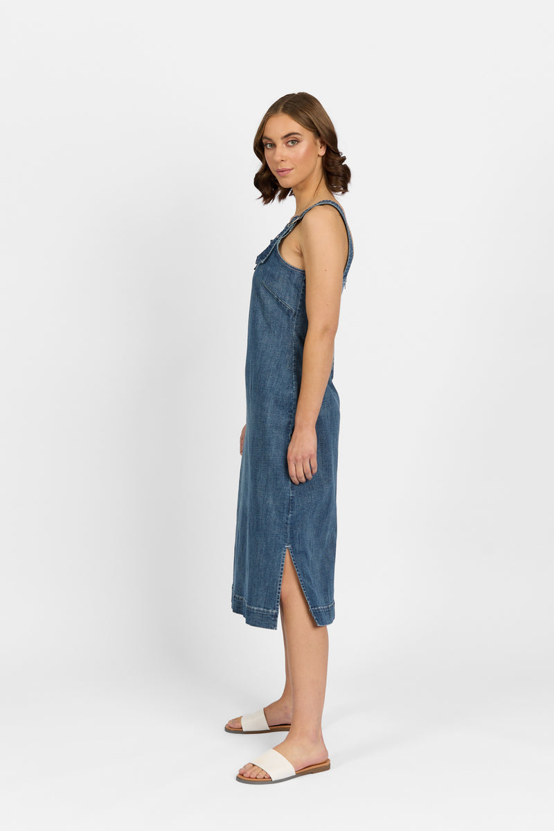 Knewe - Academy Dress in Mid Wash Denim