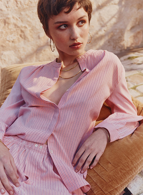 Ina Blouse Pink Stripe - Marie Louise De Monterey