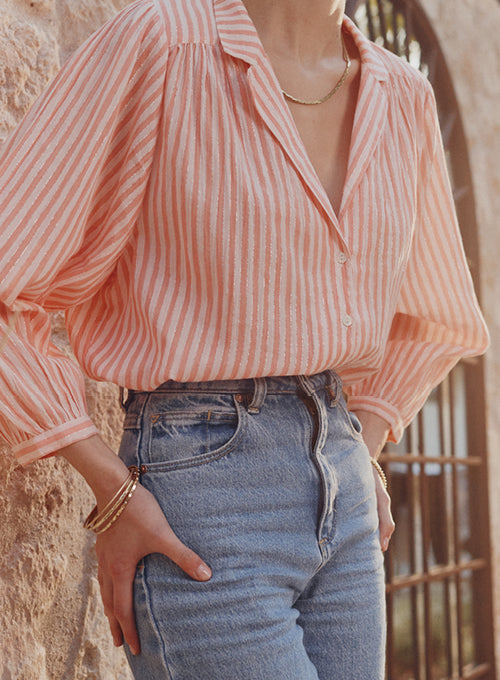 Ina Blouse Pink Stripe - Marie Louise De Monterey