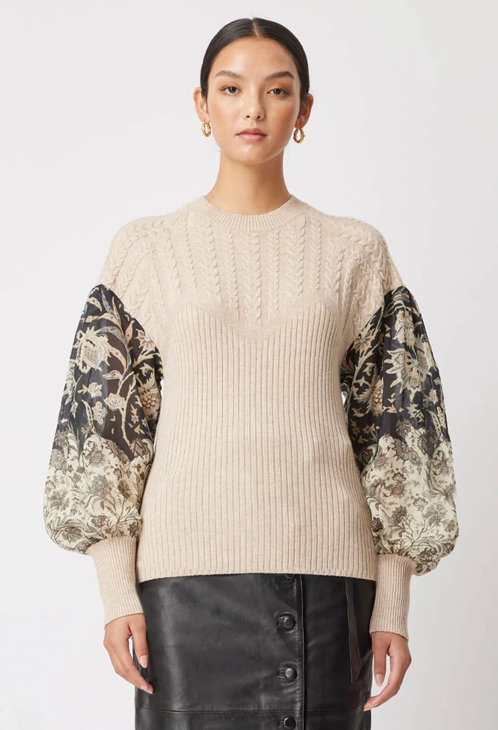 Once Was Serena Merino Wool Knit in Almond Persian Floral