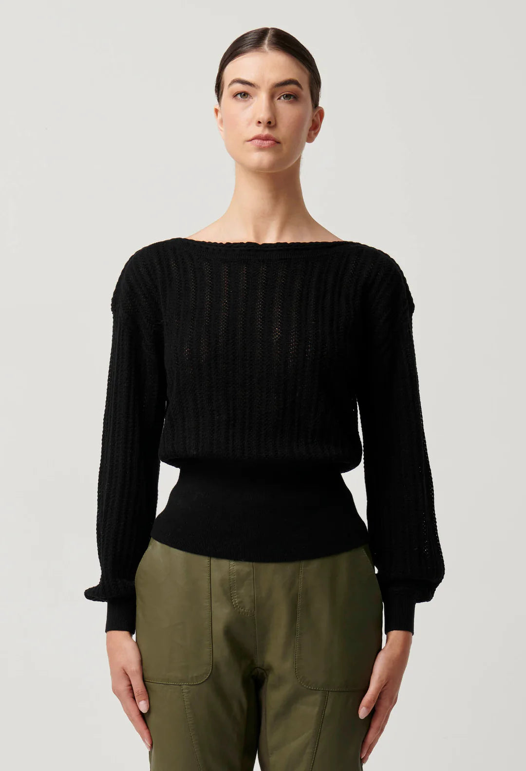 Once Was Marley Merino Cotton Knit Top in Black