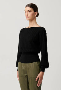 Once Was Marley Merino Cotton Knit Top in Black