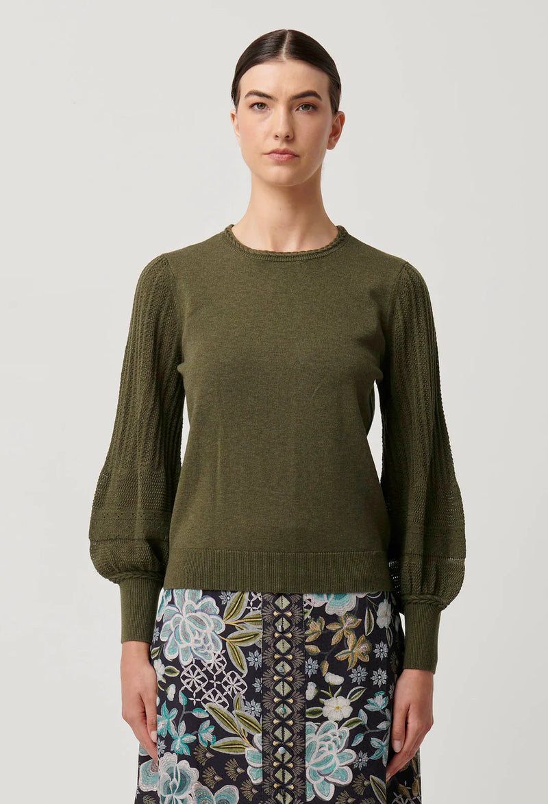 Once Was Eastyn Merino Wool Cotton Blend Knit in Moss