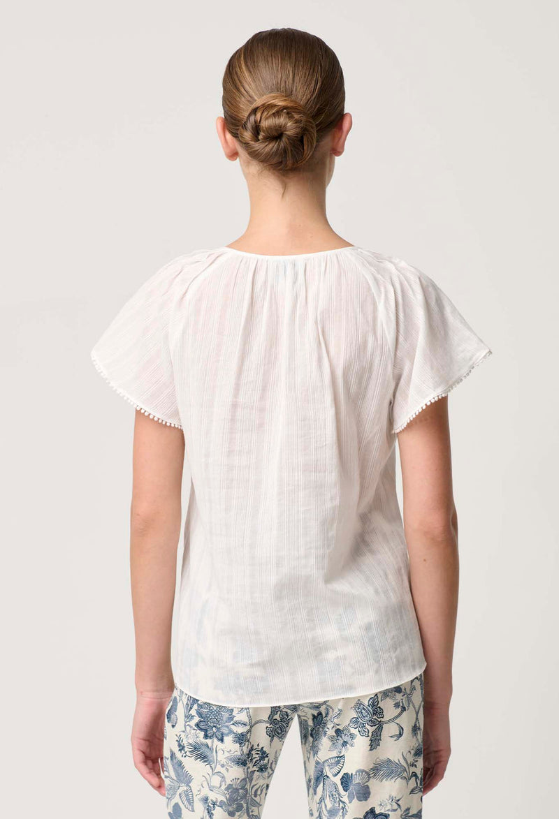 Once Was - St Lucia Cotton Self Stripe Smocked Top in Ivory