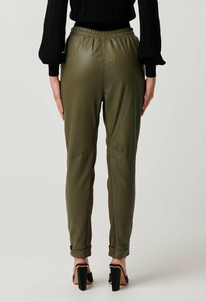 Once Was - Sylvan Leather Curved Panel Jogger in Moss