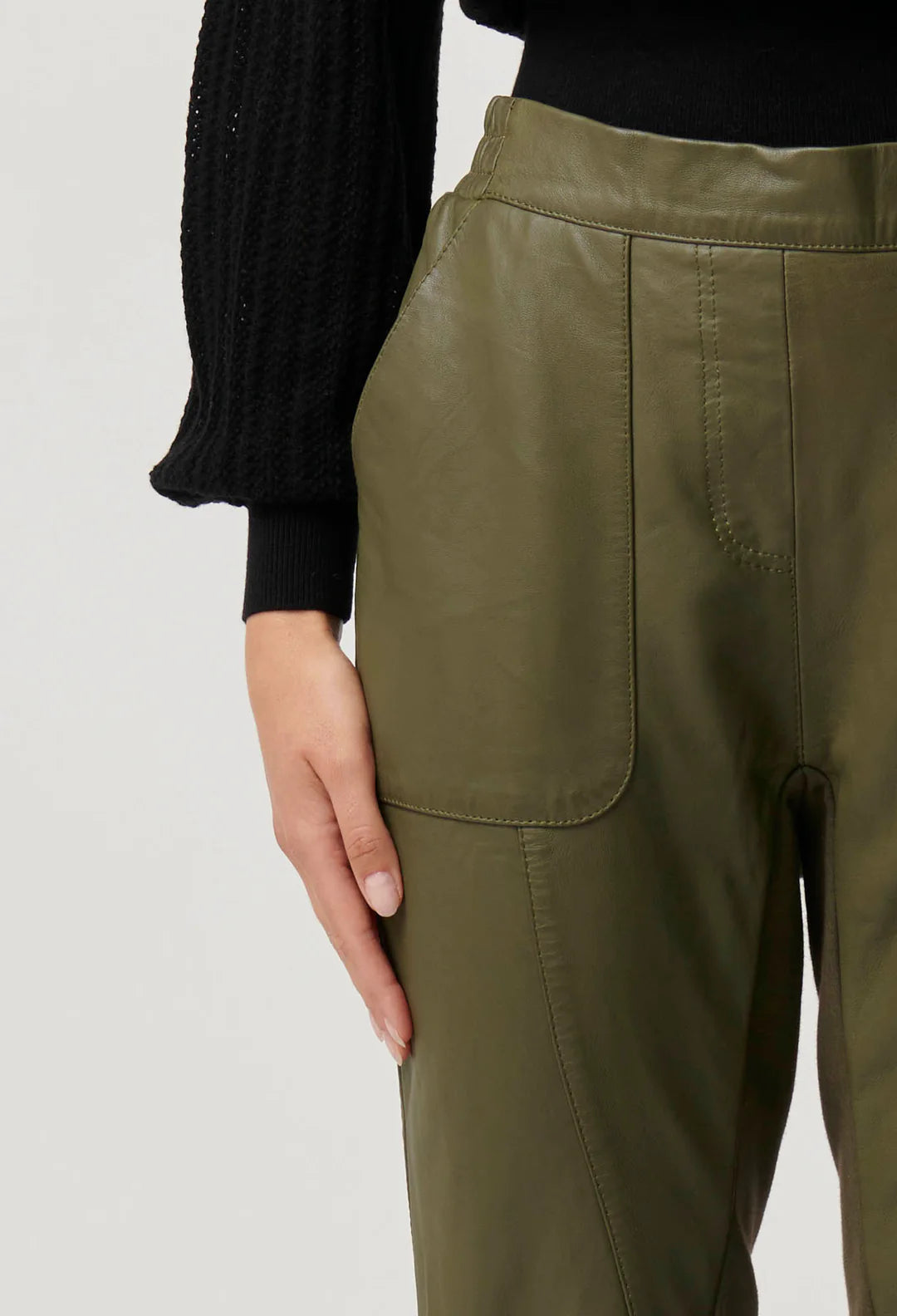 Once Was - Sylvan Leather Curved Panel Jogger in Moss