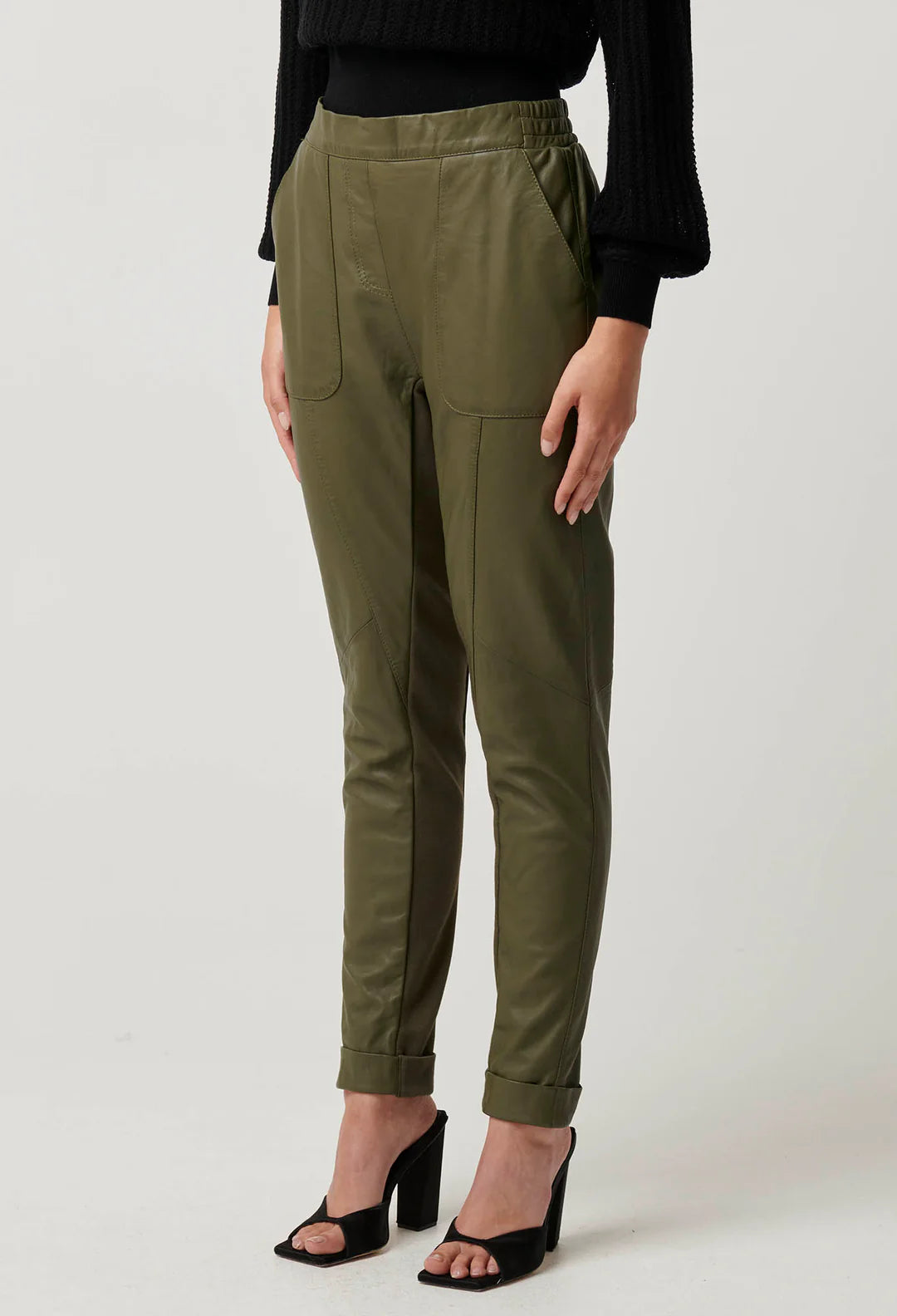 Once Was - Sylvan Leather Curved Panel Jogger in Moss