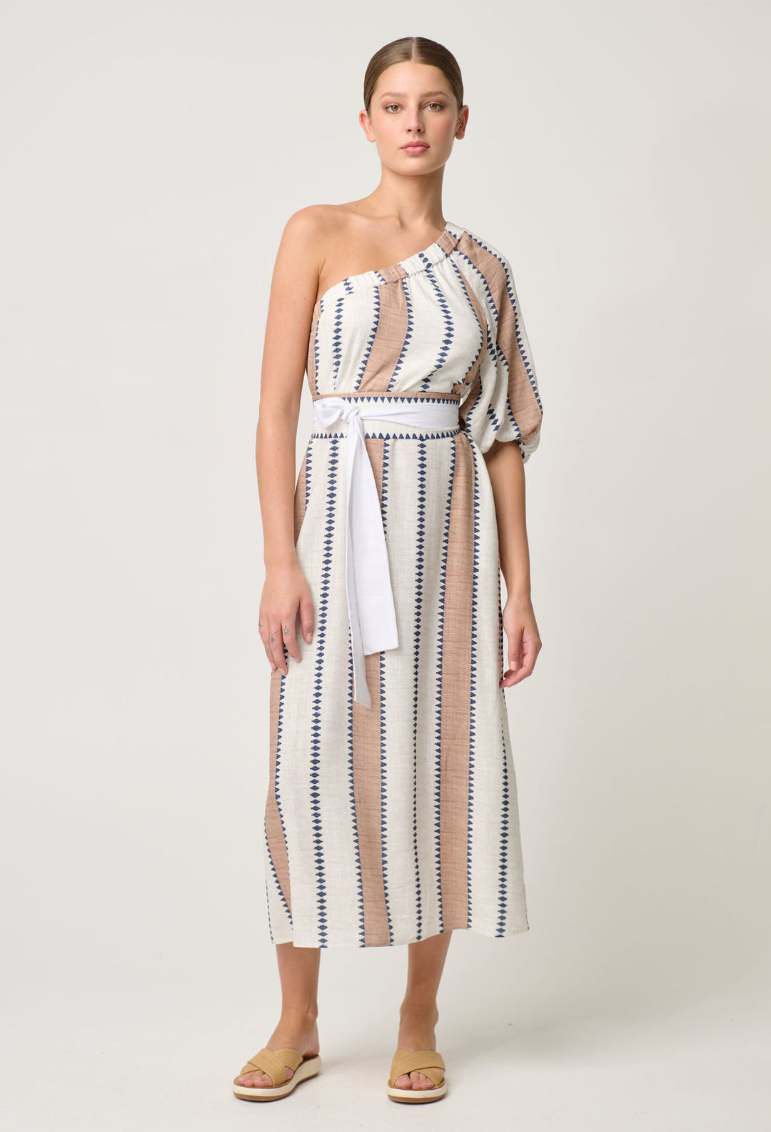 Once Was - Bahia Linen Viscose Dress in Cayman Stipe