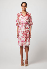 Once Was - Annabelle Viscose Chiffon Dress in Flamingo Flower