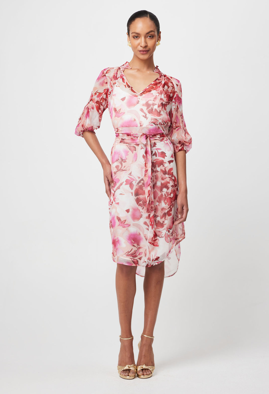 Once Was - Annabelle Viscose Chiffon Dress in Flamingo Flower