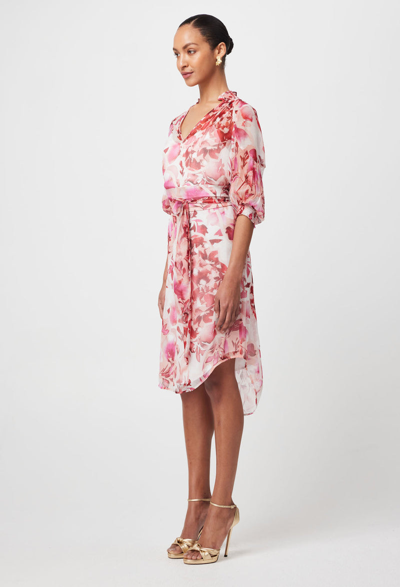 Once Was - Annabelle Viscose Chiffon Dress in Flamingo Flower