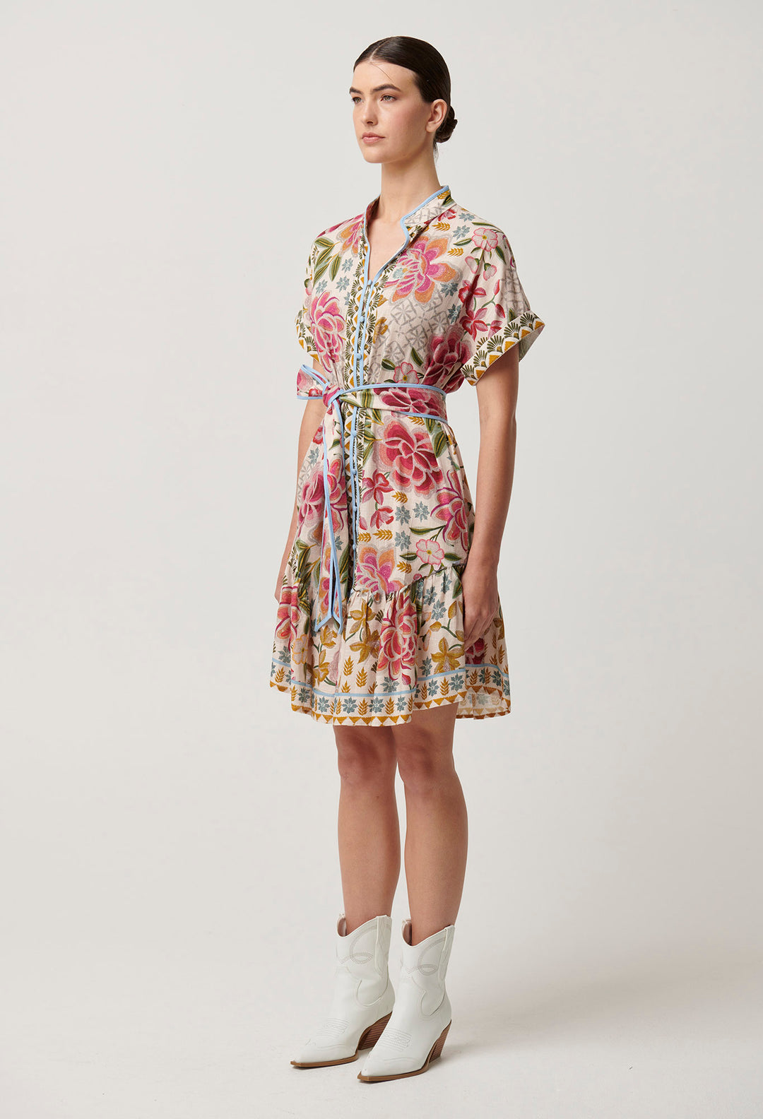 Once Was - Clementine Linen Viscose Shirt Dress in Azalea Fields