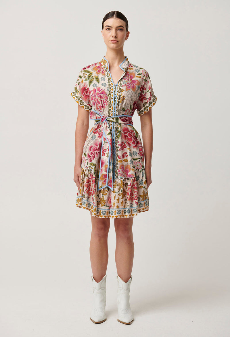 Once Was - Clementine Linen Viscose Shirt Dress in Azalea Fields