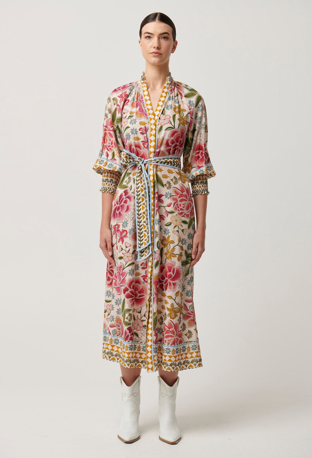 Once Was - Carmen Viscose Linen Maxi Dress in Azalea Fields