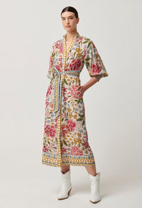 Once Was - Carmen Viscose Linen Maxi Dress in Azalea Fields