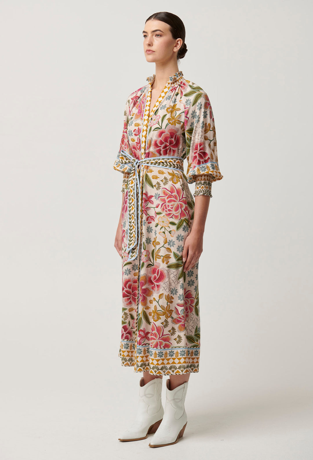 Once Was - Carmen Viscose Linen Maxi Dress in Azalea Fields