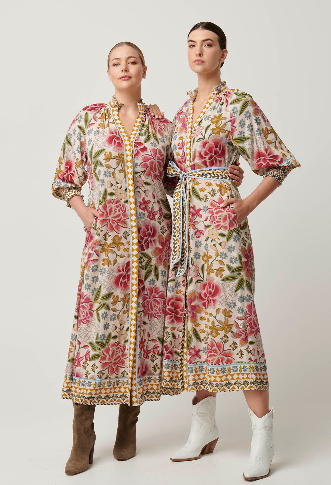 Once Was - Carmen Viscose Linen Maxi Dress in Azalea Fields