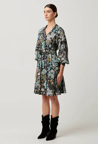 Once Was - Emersyn Linen Viscose Lace Panelled Dress in Dahlia Fields