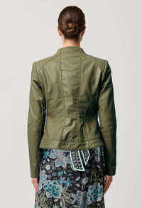 Once Was - Nova Curved Leather Jacket in Moss