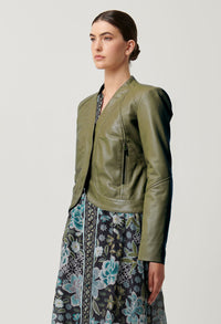 Once Was - Nova Curved Leather Jacket in Moss