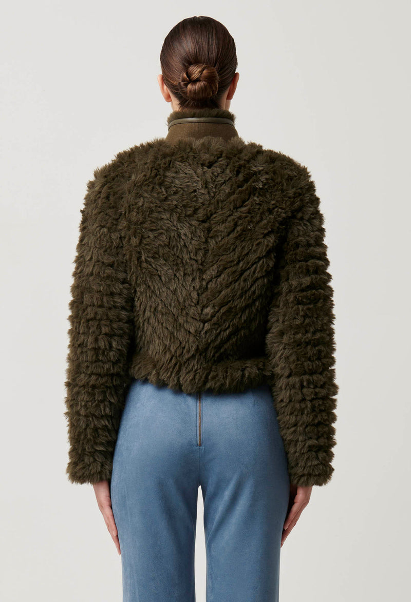 Once Was - Sybil Chevron Faux Fur Rib Collar Bomber